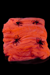 Toile d'araignée fluorescente UV Orange 100g + araignées: 3 blanches 3 noires