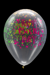 25 ballons baudruche ovales happy birthday fluo Ø30 cm